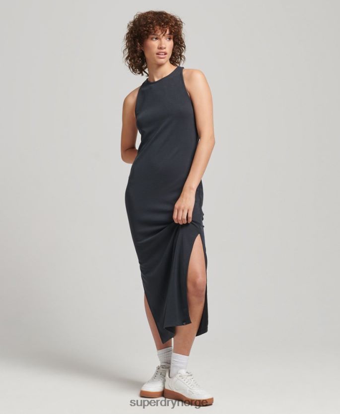 Superdry svart klær 86P46D6735 midikjole i jersey med stropp bak kvinner