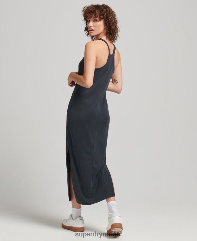 Superdry svart klær 86P46D6735 midikjole i jersey med stropp bak kvinner