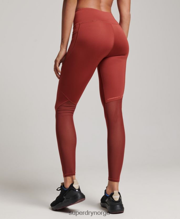Superdry brun klær 86P46D4052 aktive mesh tighte leggings i full lengde kvinner