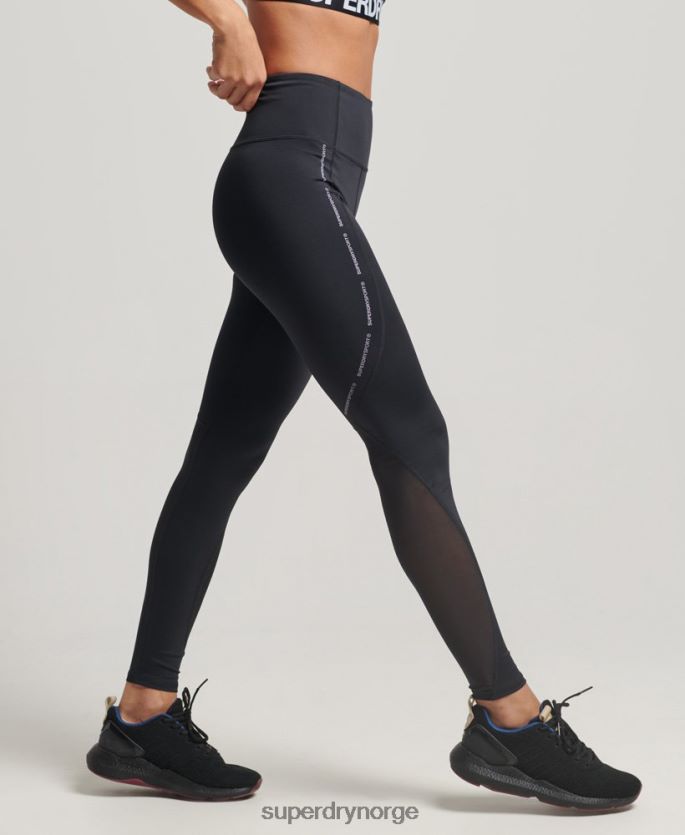 Superdry svart klær 86P46D4070 aktive mesh tighte leggings i full lengde kvinner