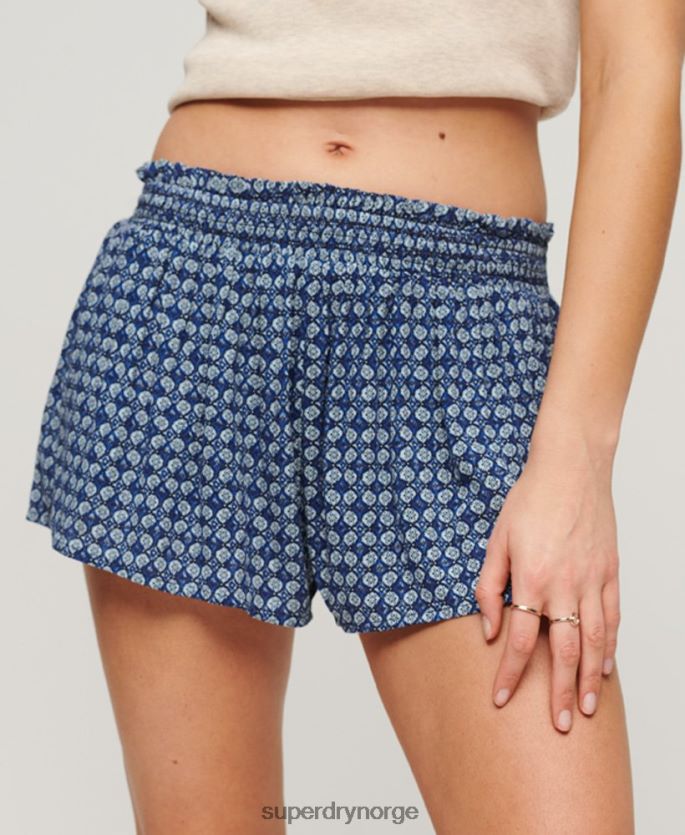 Superdry blå klær 86P46D2056 smockede strandshorts kvinner