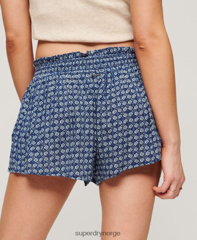 Superdry blå klær 86P46D2056 smockede strandshorts kvinner