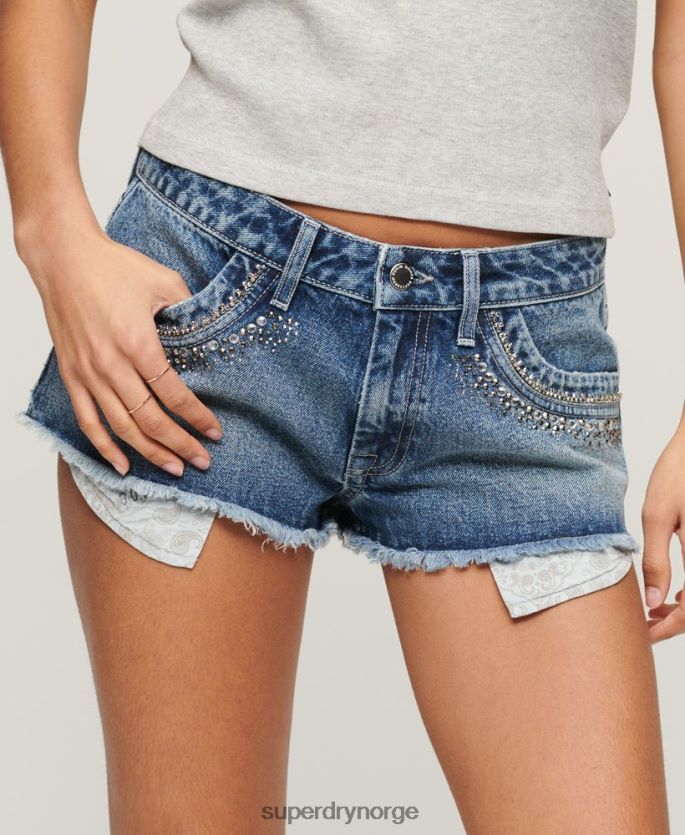Superdry blå klær 86P46D2090 Denimshorts med diamanter kvinner