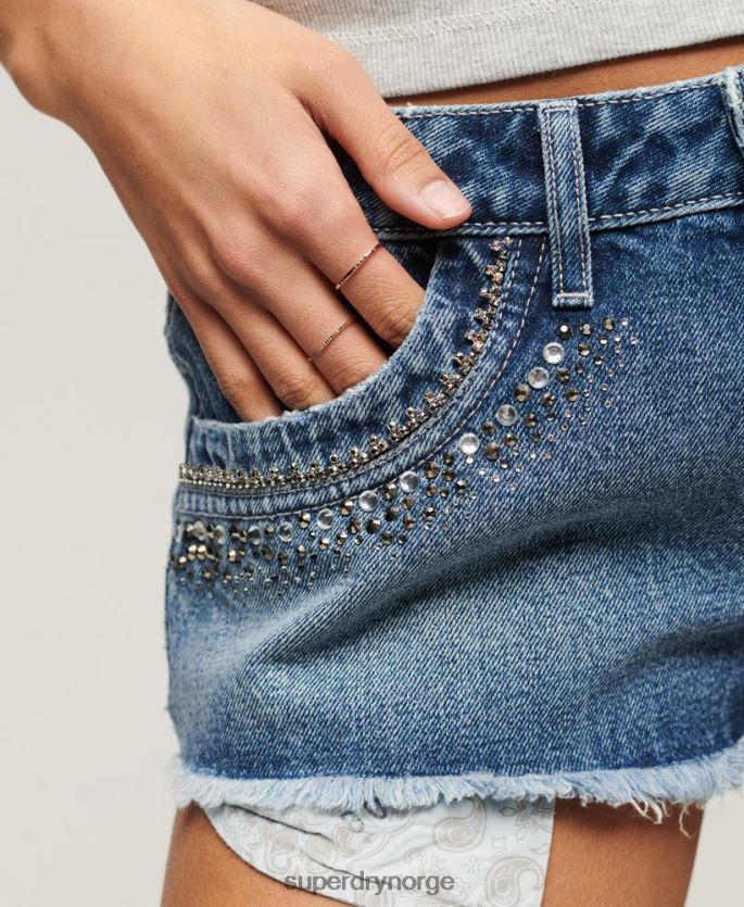 Superdry blå klær 86P46D2090 Denimshorts med diamanter kvinner