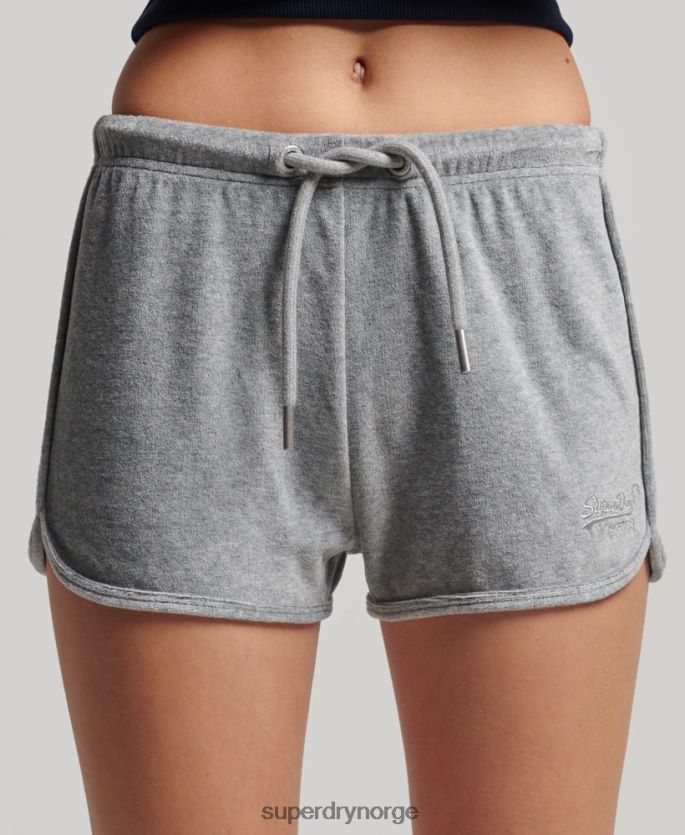 Superdry grå klær 86P46D2148 vintage logo velour racer kort kvinner