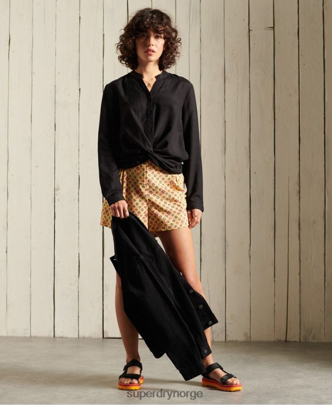 Superdry gul klær 86P46D3160 printede paperbag shorts kvinner