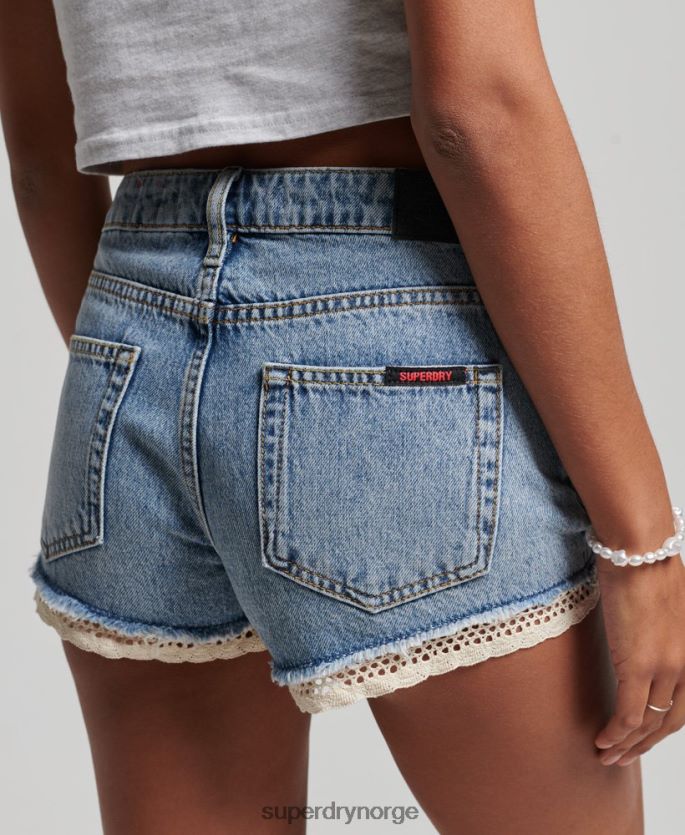 Superdry lyse blå klær 86P46D3092 hot denim shorts kvinner