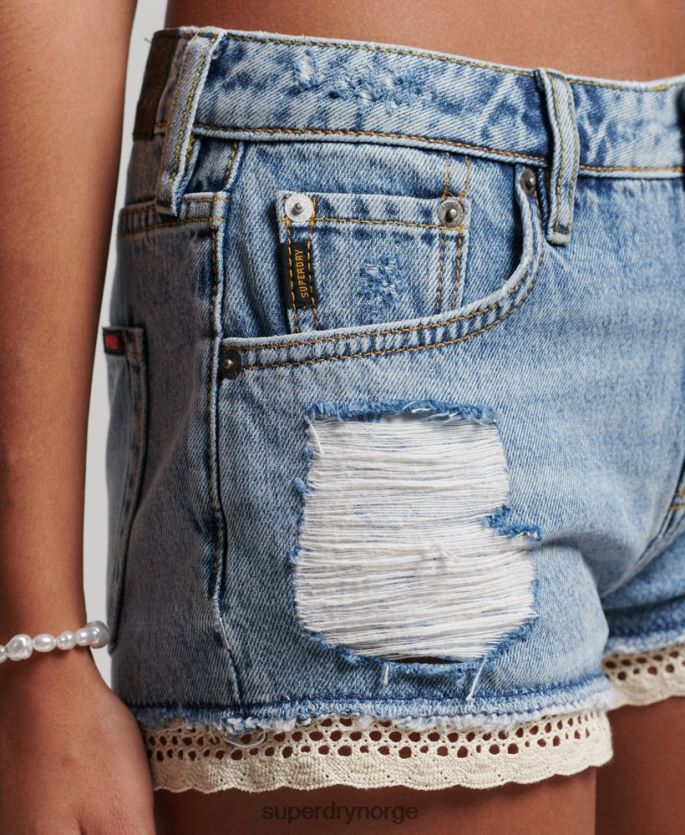 Superdry lyse blå klær 86P46D3092 hot denim shorts kvinner
