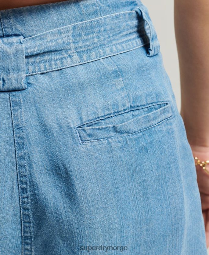 Superdry lyse blå klær 86P46D3151 ørken paperbag shorts kvinner