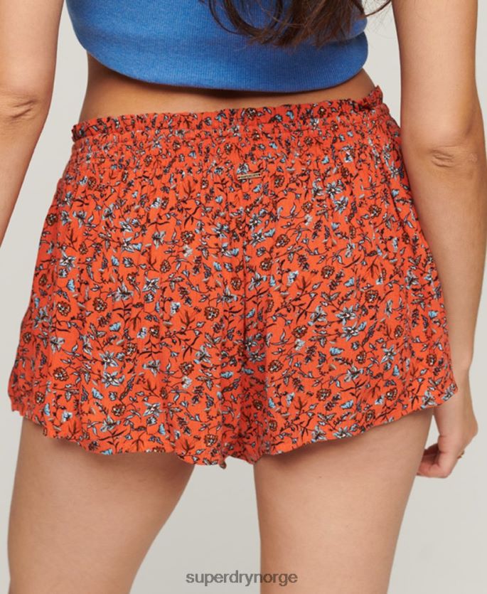 Superdry oransje klær 86P46D2112 smockede strandshorts kvinner