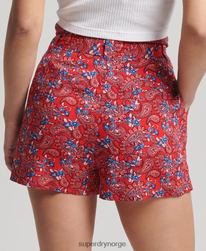 Superdry rød klær 86P46D3137 ecovero vintage shorts med papirbag-trykk kvinner