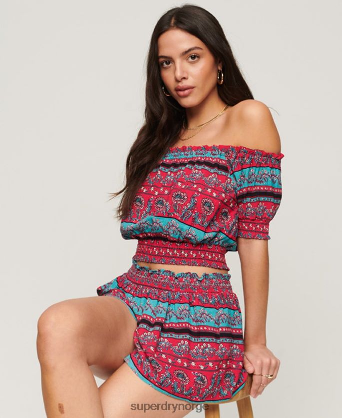 Superdry rosa klær 86P46D2076 smockede strandshorts kvinner