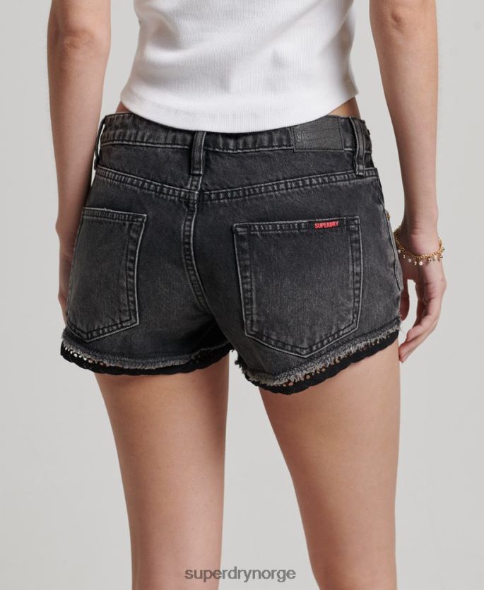 Superdry svart klær 86P46D3102 hot denim shorts kvinner