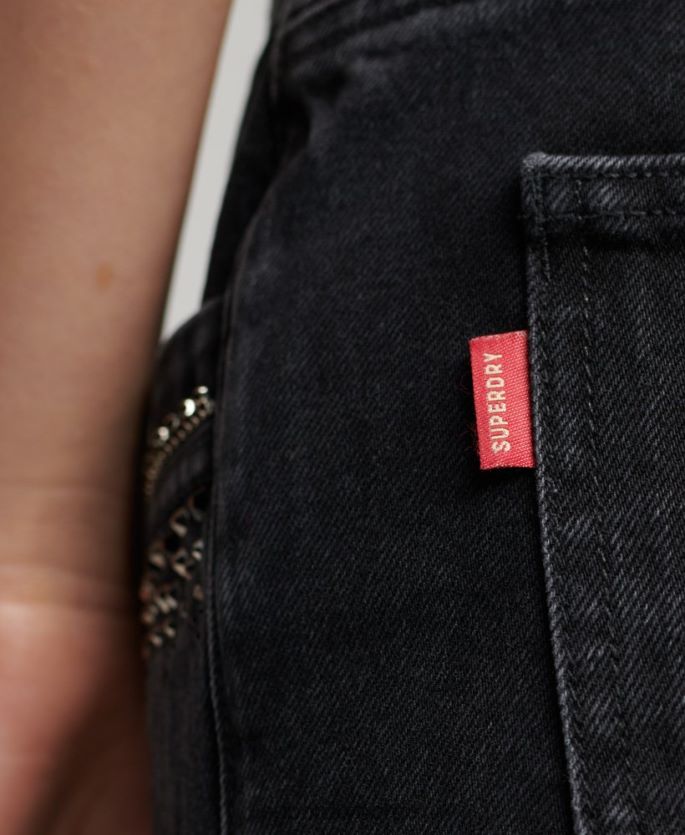 Superdry svart klær 86P46D3112 Denimshorts med diamanter kvinner