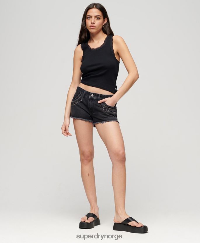 Superdry svart klær 86P46D3112 Denimshorts med diamanter kvinner