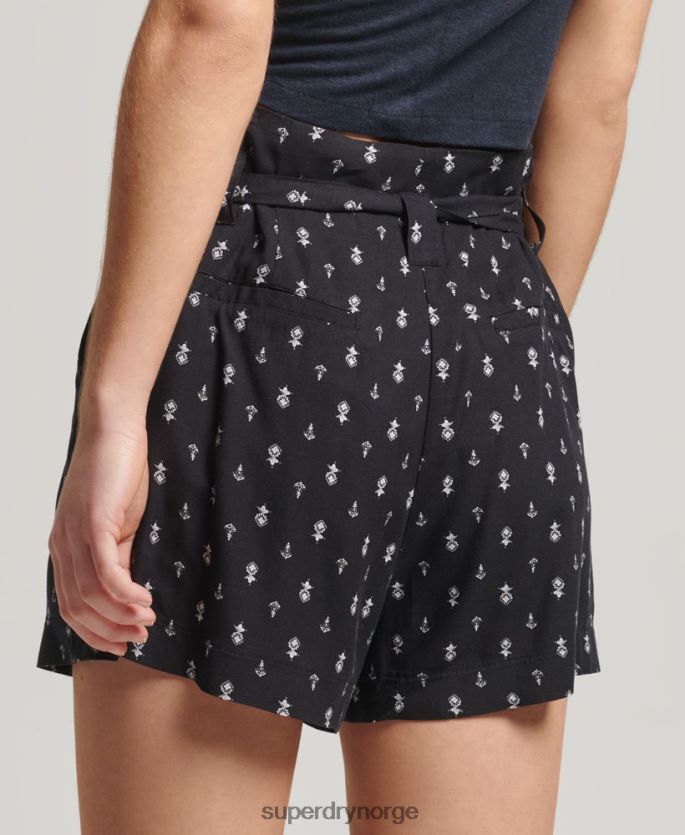 Superdry svart klær 86P46D3130 ecovero vintage shorts med papirbag-trykk kvinner