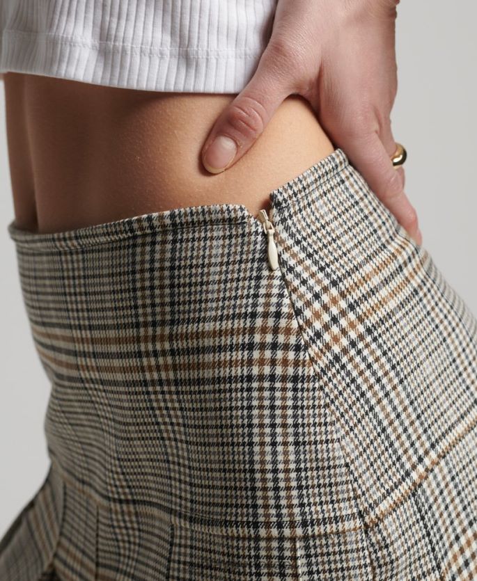 Superdry beige klær 86P46D4158 vintage miniskjørt med plissert tweed kvinner