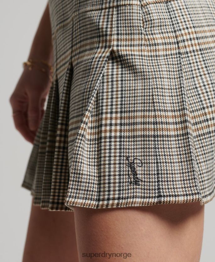 Superdry beige klær 86P46D4158 vintage miniskjørt med plissert tweed kvinner