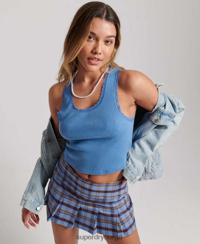 Superdry blå klær 86P46D4114 1/2 rutete skjørt kvinner