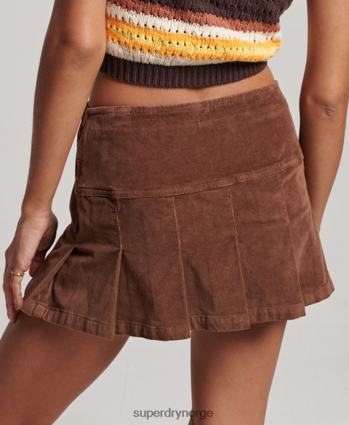 Superdry brun klær 86P46D4154 vintage ledningsfoldet miniskjørt kvinner