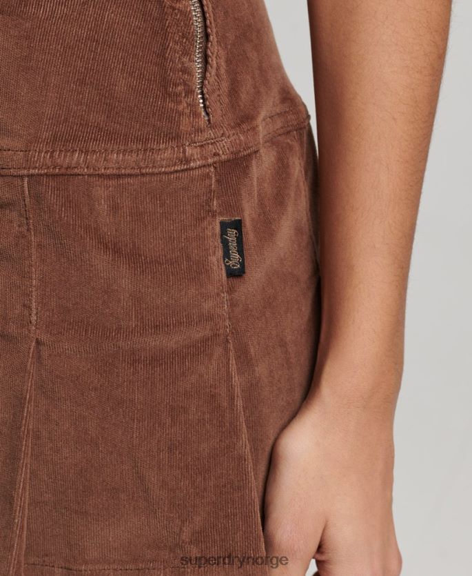 Superdry brun klær 86P46D4154 vintage ledningsfoldet miniskjørt kvinner