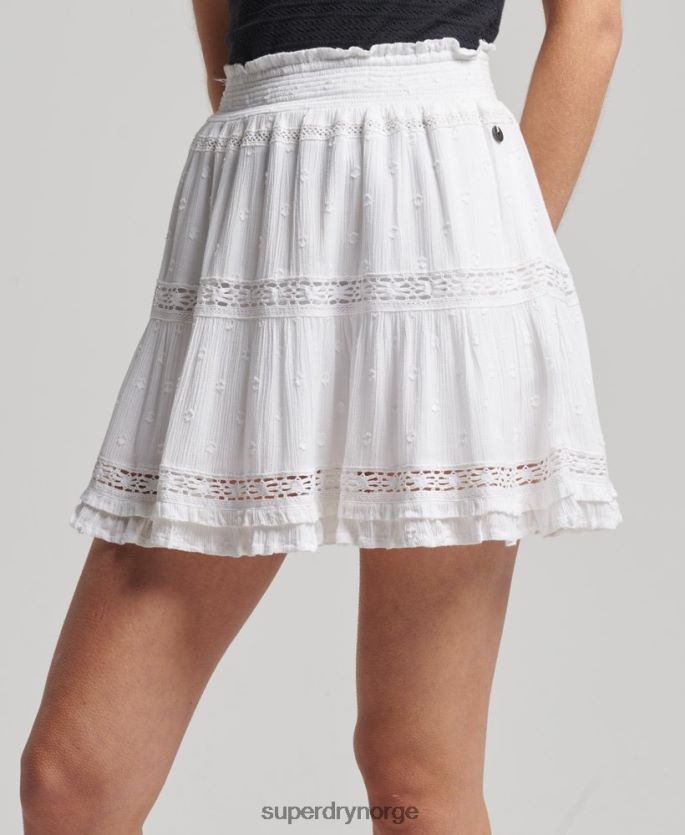 Superdry hvit klær 86P46D4133 vintage miniskjørt med blonder kvinner