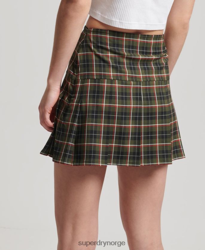 Superdry kaki klær 86P46D4160 vintage miniskjørt med plissert tweed kvinner