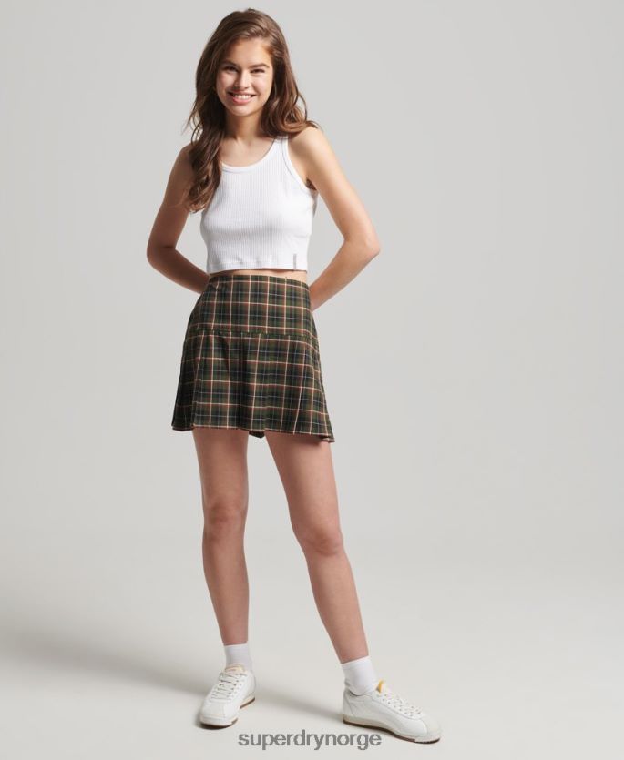 Superdry kaki klær 86P46D4160 vintage miniskjørt med plissert tweed kvinner