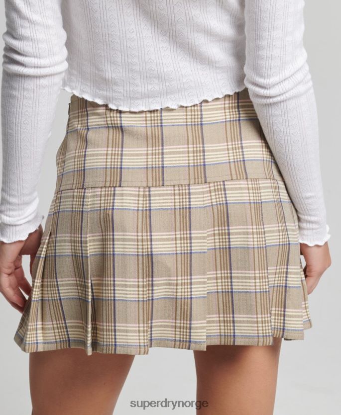 Superdry krem klær 86P46D4144 vintage miniskjørt med plissert tweed kvinner