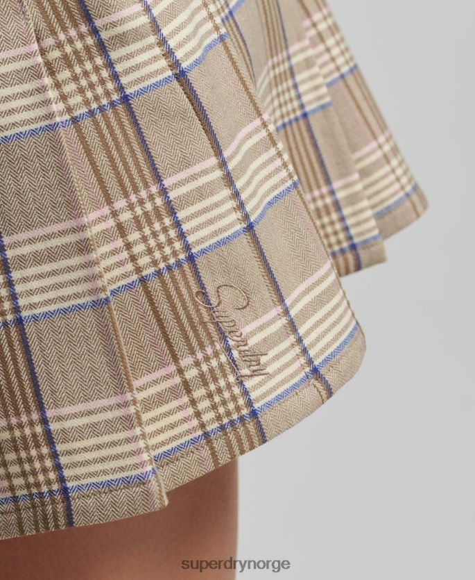 Superdry krem klær 86P46D4144 vintage miniskjørt med plissert tweed kvinner