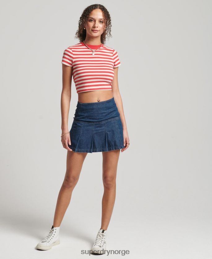 Superdry mørke blå klær 86P46D6742 vintage miniskjørt med plissert denim kvinner