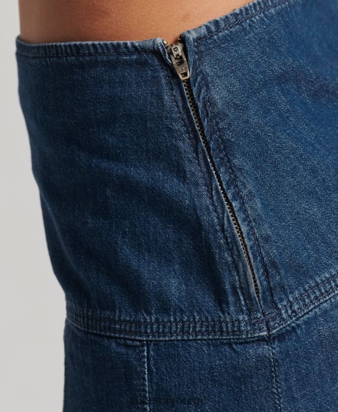 Superdry mørke blå klær 86P46D6742 vintage miniskjørt med plissert denim kvinner