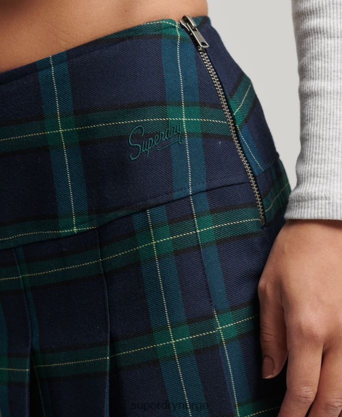 Superdry marinen klær 86P46D4136 rutete plissert miniskjørt kvinner