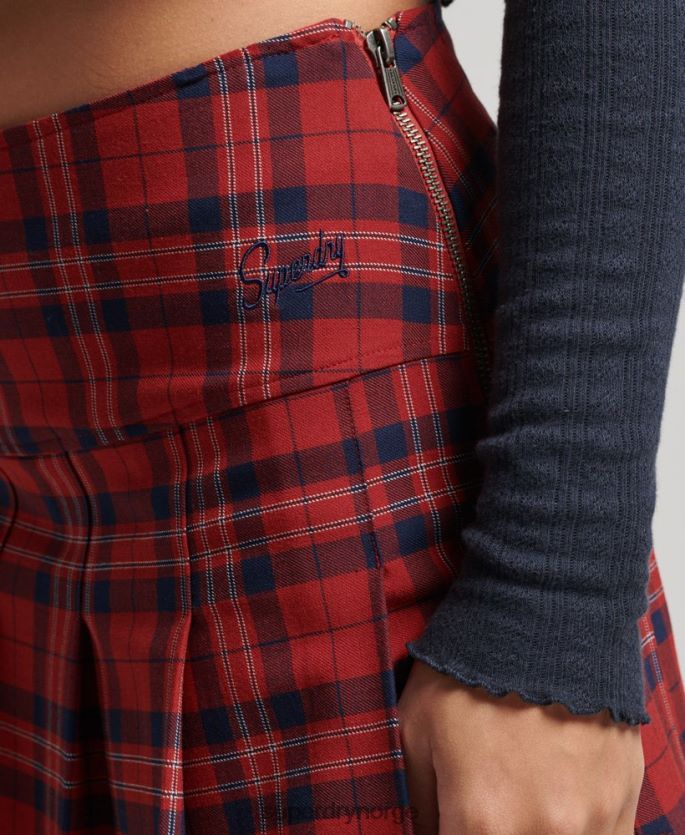 Superdry rød klær 86P46D4141 rutete plissert miniskjørt kvinner