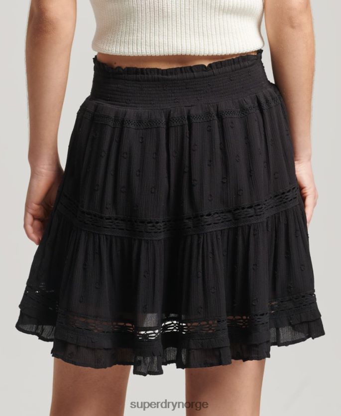 Superdry svart klær 86P46D4145 vintage miniskjørt med blonder kvinner