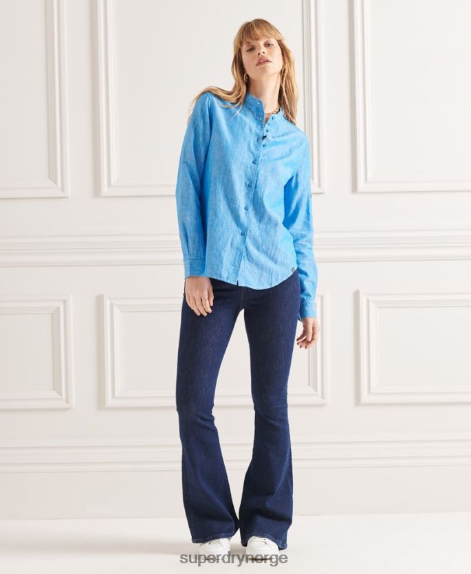 Superdry blå klær 86P46D3066 bestefarsskjorte i lin i studioer kvinner