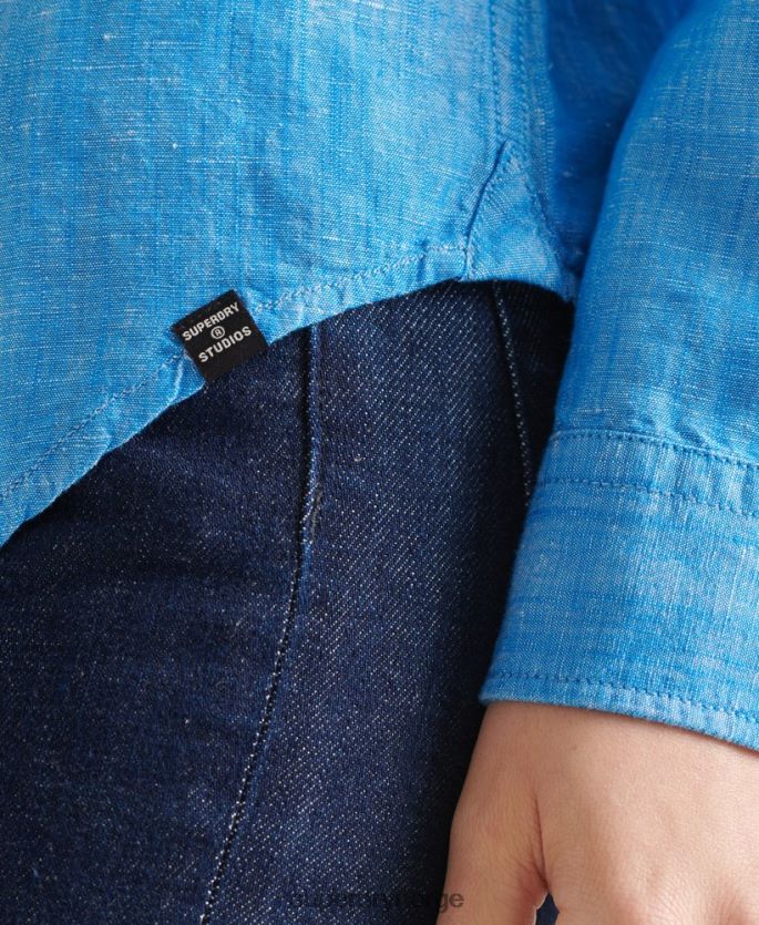 Superdry blå klær 86P46D3066 bestefarsskjorte i lin i studioer kvinner