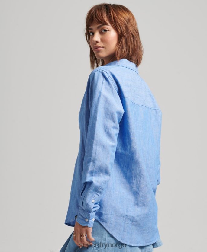 Superdry blå klær 86P46D6526 kjæresteskjorte i lin kvinner