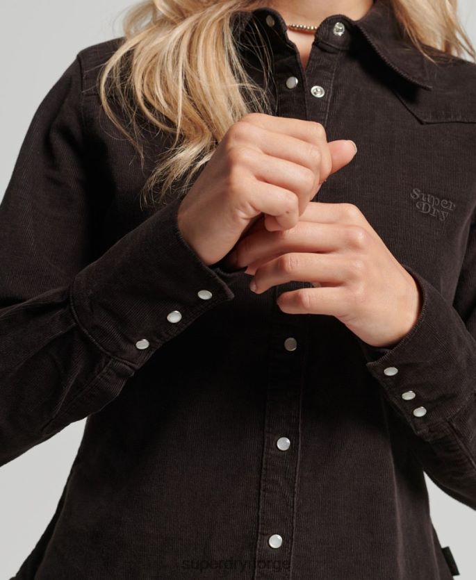 Superdry brun klær 86P46D3015 cord westernskjorte kvinner