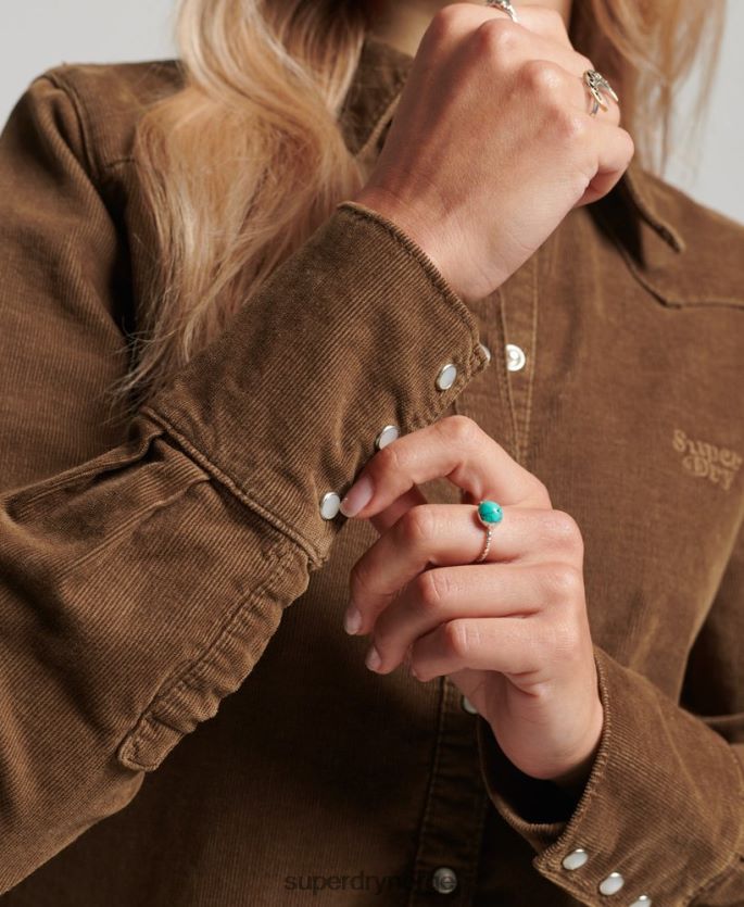 Superdry brun klær 86P46D3038 cord westernskjorte kvinner