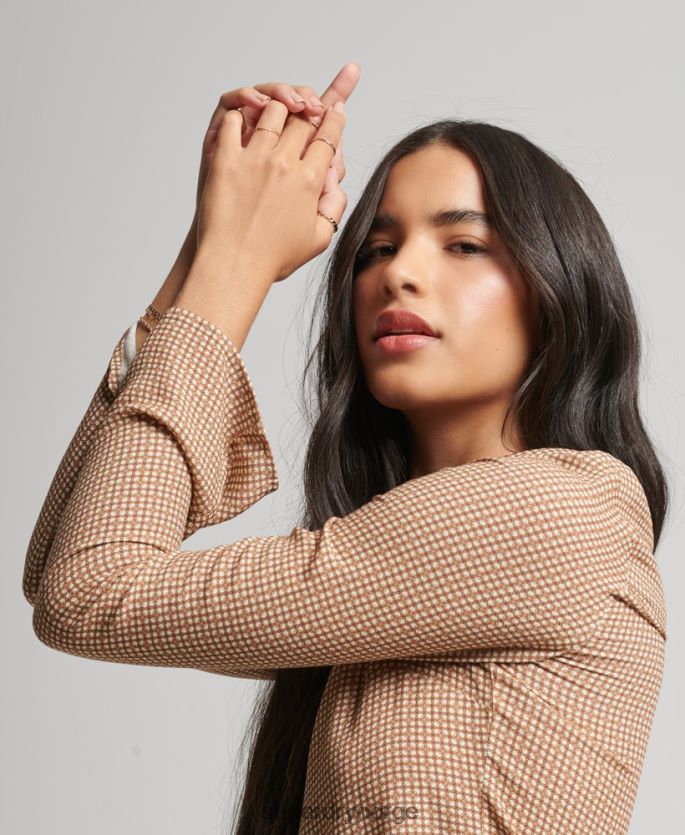 Superdry brun klær 86P46D6515 Langermet skjorte med 70-tallstrykk kvinner