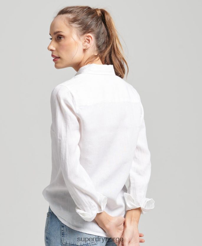 Superdry hvit klær 86P46D6516 studios langermet skjorte i lin kvinner