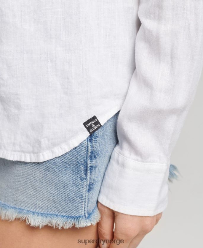 Superdry hvit klær 86P46D6516 studios langermet skjorte i lin kvinner