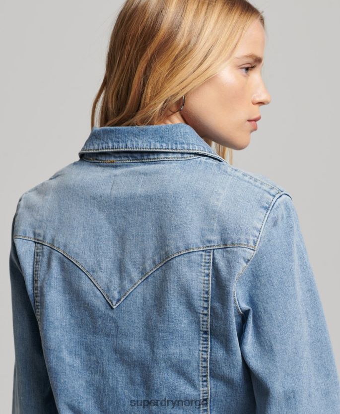 Superdry lyse blå klær 86P46D2950 westernskjorte i denim i økologisk bomull kvinner