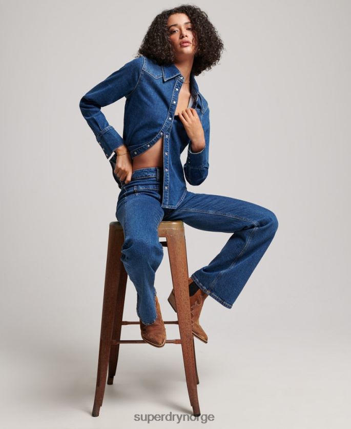 Superdry mørke blå klær 86P46D2892 westernskjorte i denim i økologisk bomull kvinner