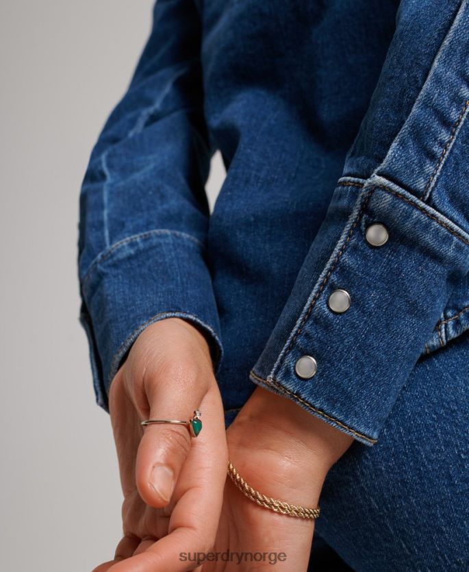 Superdry mørke blå klær 86P46D2892 westernskjorte i denim i økologisk bomull kvinner