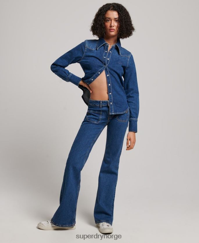 Superdry mørke blå klær 86P46D2892 westernskjorte i denim i økologisk bomull kvinner