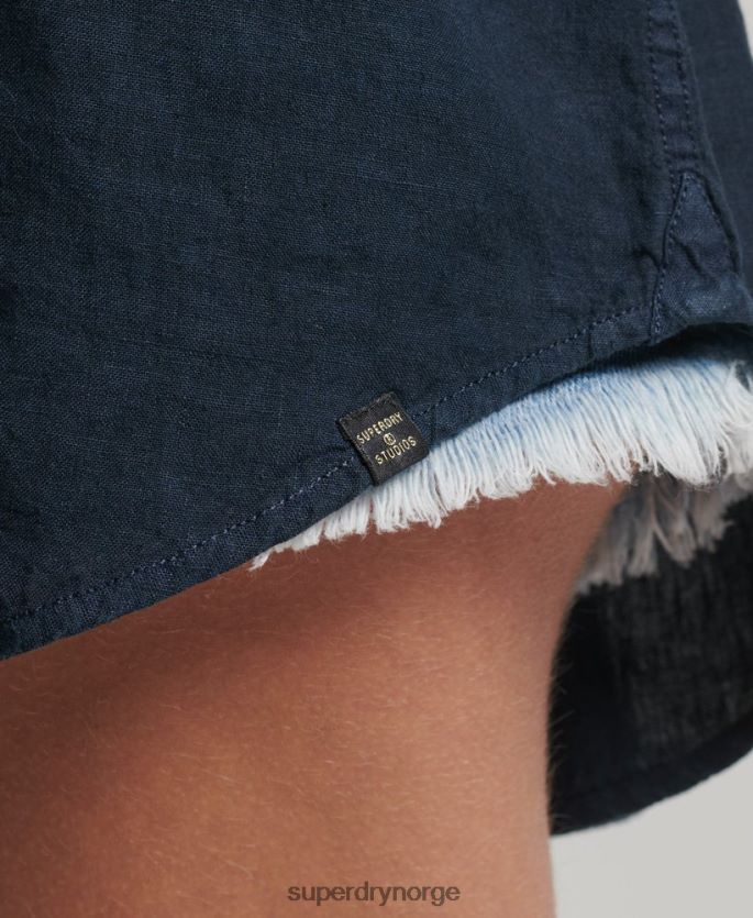 Superdry marinen klær 86P46D1980 uformell kjæresteskjorte i lin kvinner