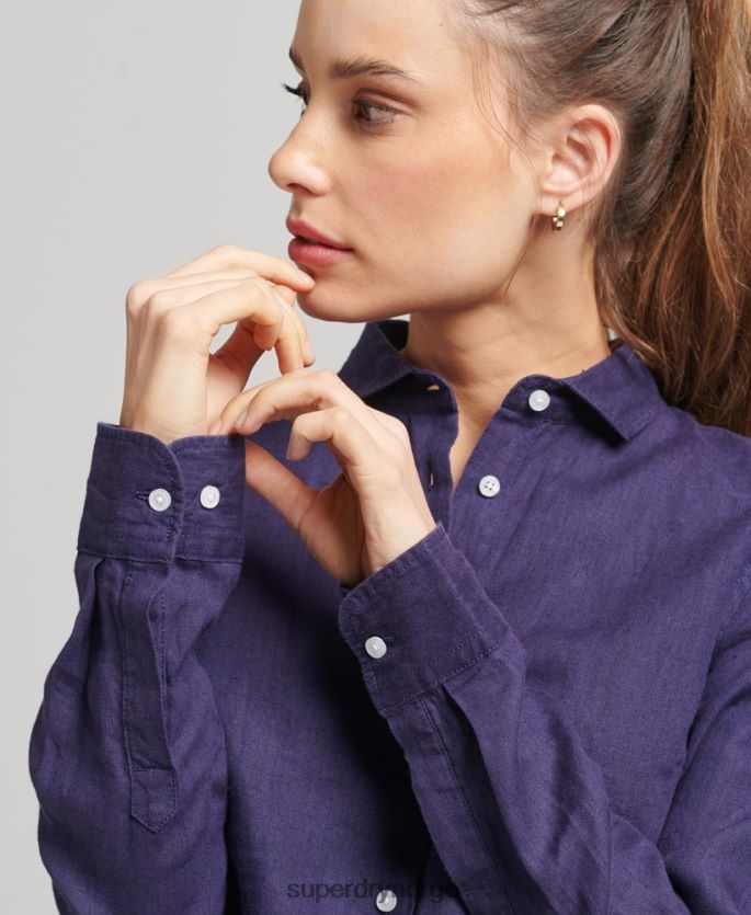 Superdry marinen klær 86P46D6513 studios langermet skjorte i lin kvinner