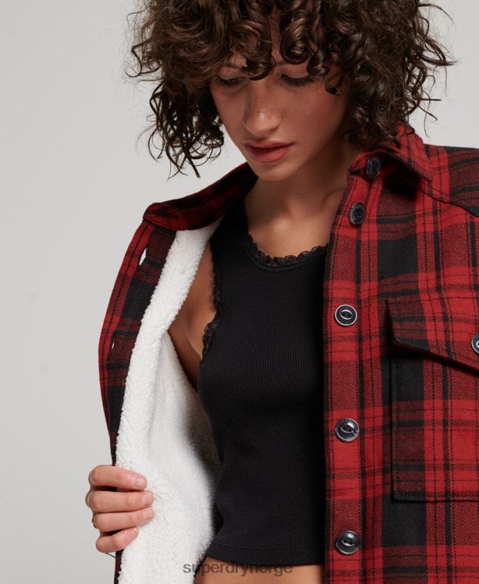 Superdry rød klær 86P46D2886 borg flanell rutete overskjorte kvinner
